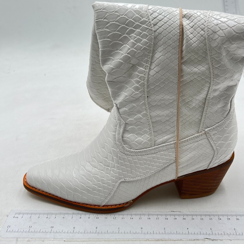 White Knee High Boot for Women Chunky Heel Pointed Toe Cowboy Boots Western Boot